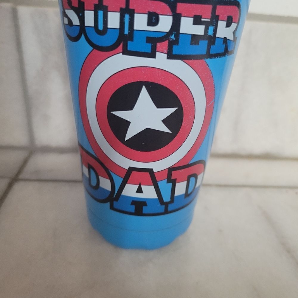 Captain America Super Dad Blue Star Print Tumbler Water Cup Drinkware - Picture 4 of 9